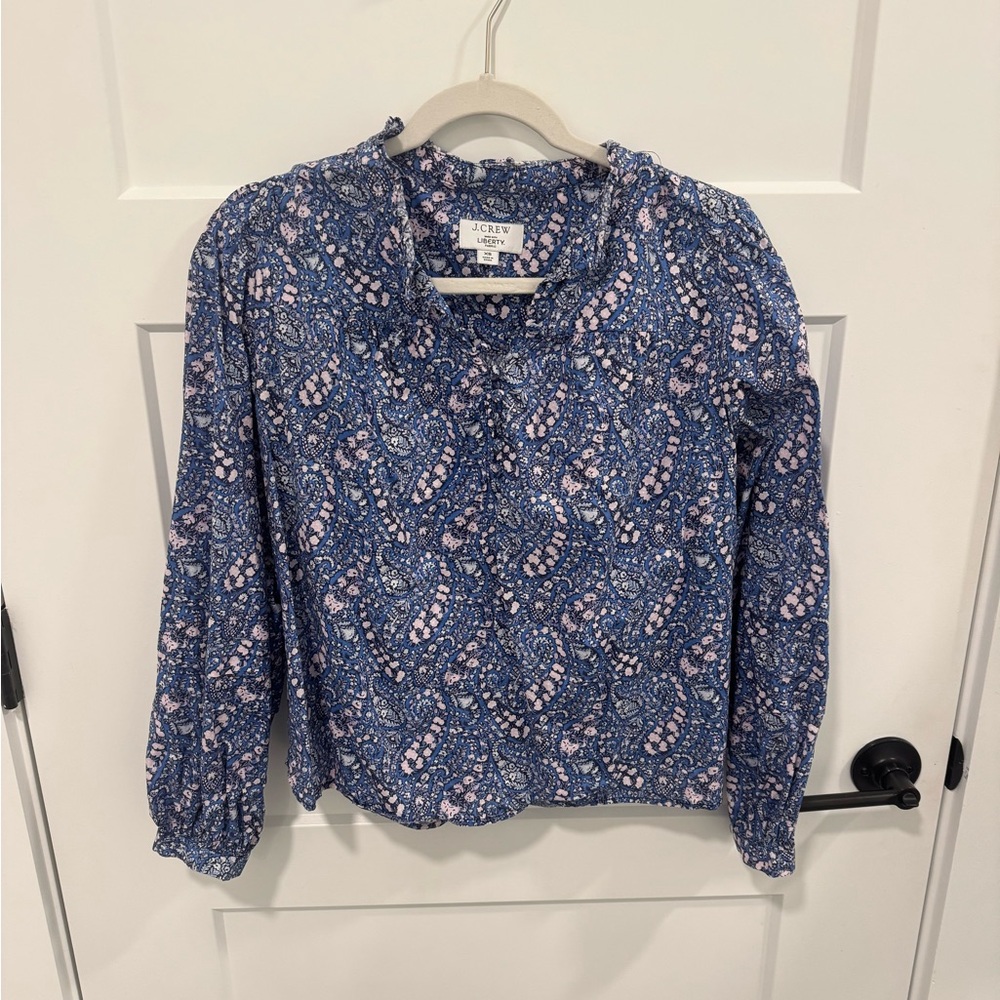 J. Crew Blue and Pink Paisley Top